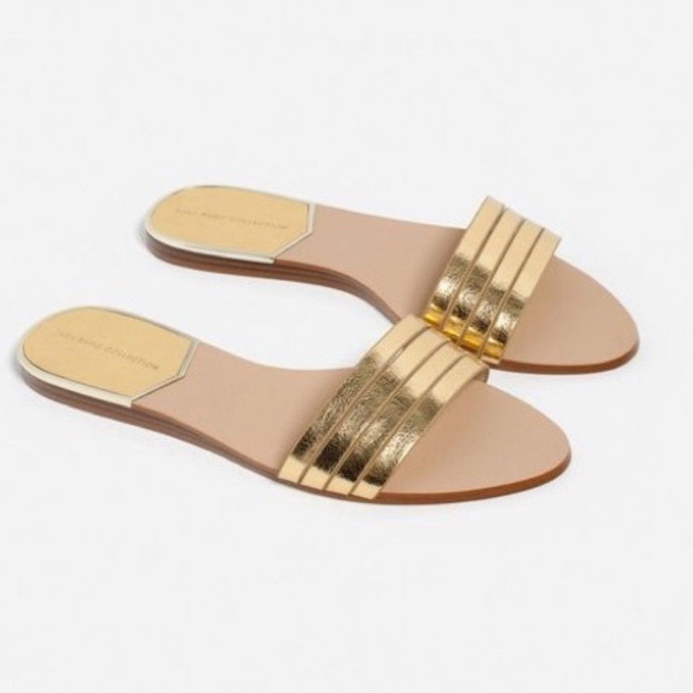 ZARA RARE Gold Slides, Sandals, Blogger’s Fav ✨